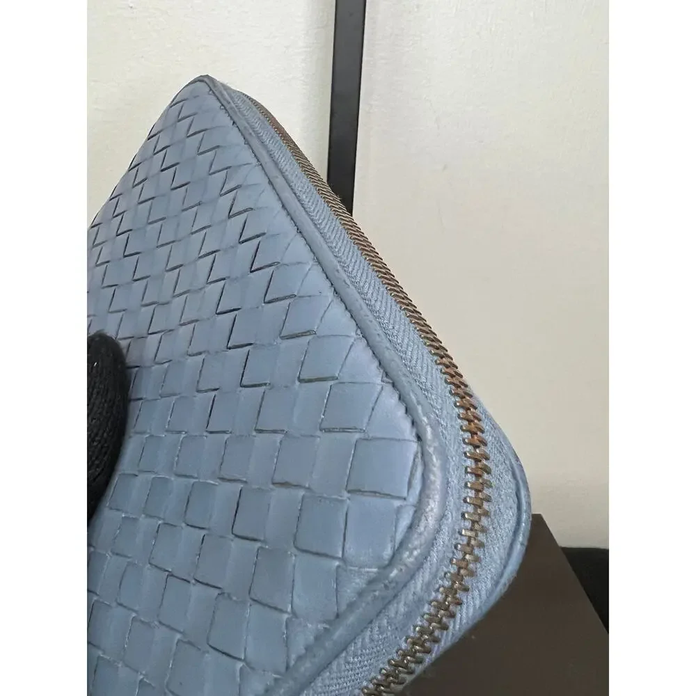Bottega Veneta Intrecciato Blue Zip Around Wallet Box Dust Bag